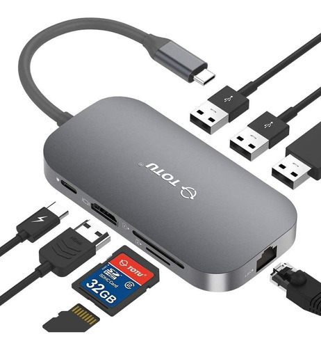 Totu Hub Usb C Hub, 9 En 1 Tipo C Con Puerto Ethernet, 4 K U