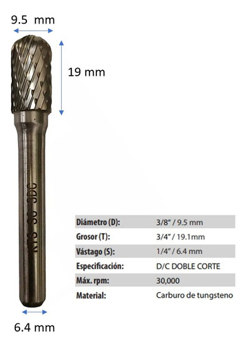 Lima Rotativa Carburo Tungs Tipo Sc-3dc 3/8x3/4x1/4x2-1/2