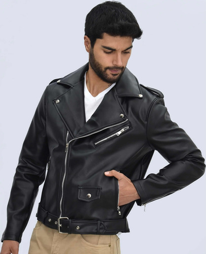 Casaca Biker De Cuero Importado De Hombre