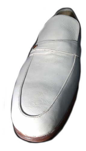 Imagen 3 de 7 de Zapato Escarpín Blanco Cuero Mocasín Hombre Unico