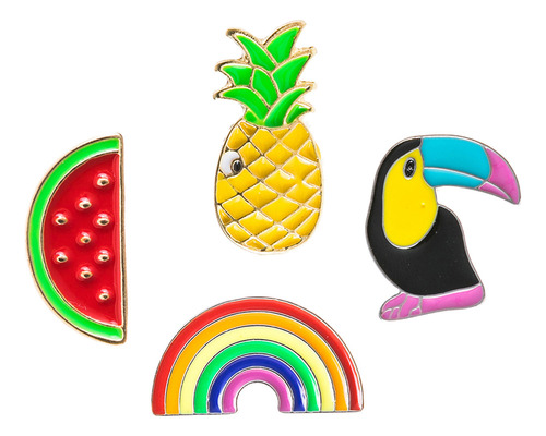 Broches Con Forma De Sandía Y Tucán, 4 Unidades Y