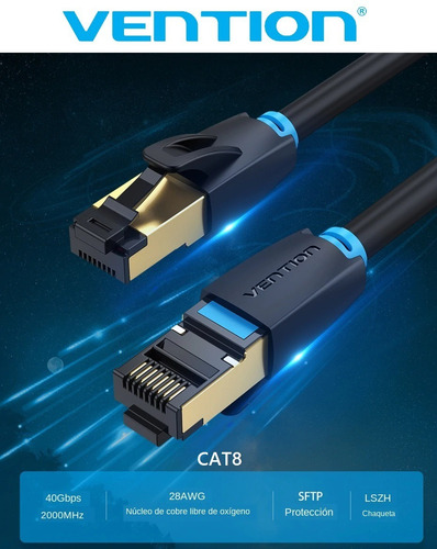 Imagen 4 de 10 de Cat8 Cable 2 Metros Stp Oro 24k Rj45 40gb Lan Internet Gamer