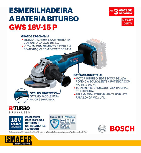 Esmerilhadeira A Bateria 18v Bosch Gws 18v-15p S/ Bat.