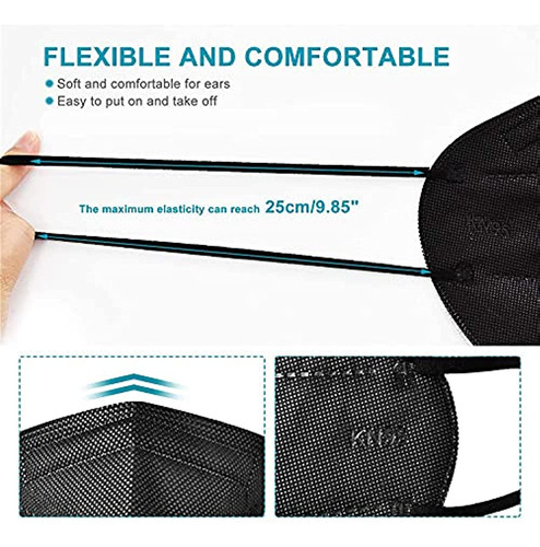 50pcs Kn95 Mascarilla Negra Copa De 5 Capas Antipolvo Máscar
