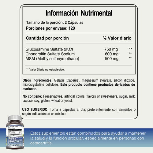 Amazing Nutrition Glucosamine Chondroitin Msm 240 Cápsulas Sabor Sin Sabor
