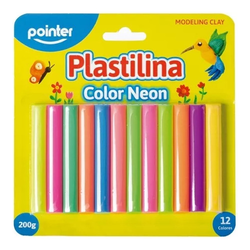 Plastilina Escolar 12 Colores/200gr Color Basicos/color Neon