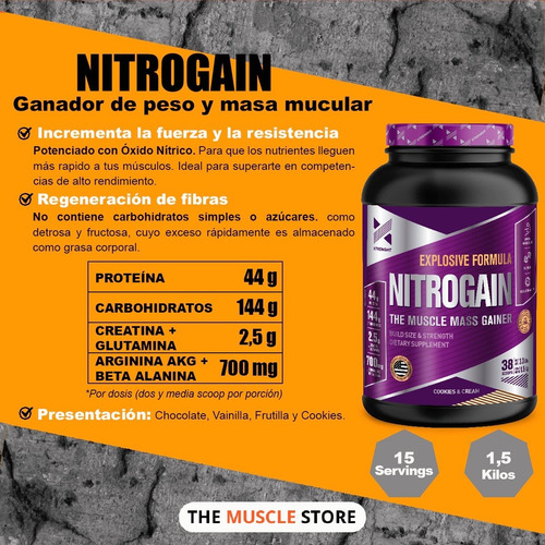 Imagen 3 de 9 de Nitrogain 1,5kg Xtrenght Ganador De Peso Con Oxido Nitrico