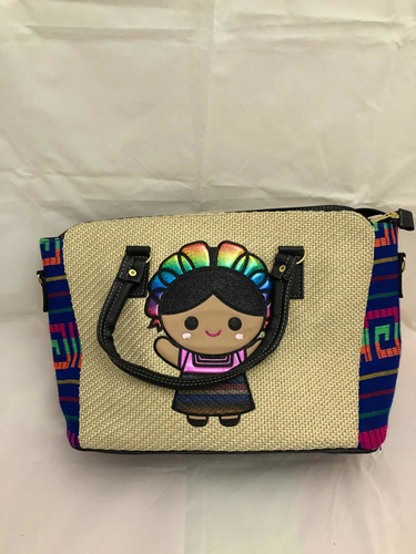 Bolsa Con Diseño De María Mexicana Tela Tipo Rebozo Bonita