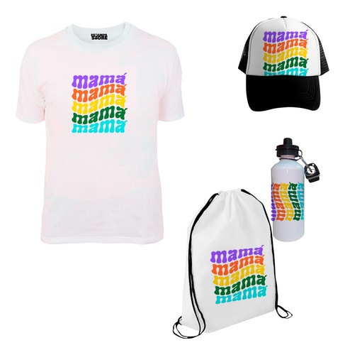 Combo Polera Gorro Bolso Botella Mama Colores