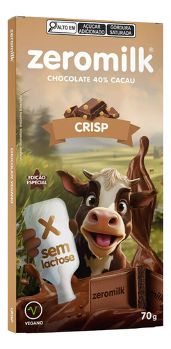 Chocolate Vegano 40% Cacau Com Crisp 70g - Zeromilk