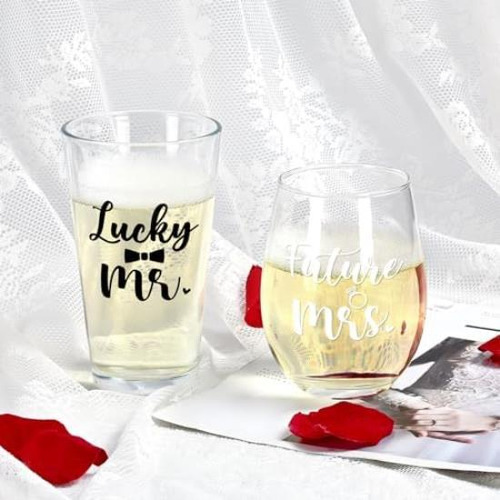 Modwnfy Future Mrs.& Lucky Mr. Glasses, Mr And Mrs Wine Glas