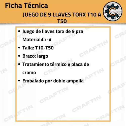 JUEGO LLAVES TORX 9CS T10-T50 HHK13091, JUEGO LLAVES TORX 9CS T10-T50  HHK13091