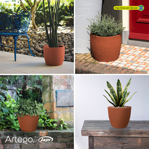 Maceta Moderna Para Exteriores Compacta De 20 Cm De Alto Cota Color Terracota De Polietileno Ultra Ligera Artego Japi Hecho En Brasil