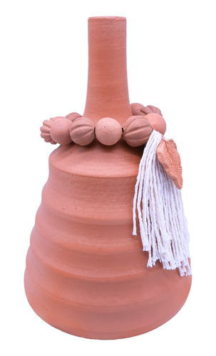 Vaso Decorativo Com Colar - Escultura Cerâmica De Tracunhaém