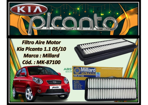 Filtro Aire Motor  Kia Picanto 1.1 05/10 Millard Mk-87100