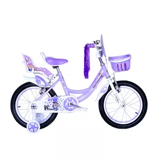 Bicicleta infantil Wuilpy Baby Princess R16 frenos v-brakes color violeta con ruedas de entrenamiento