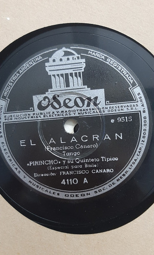 Pirincho Y Su Quinteto Típico - Varios Exce (disco De Pasta) El Alacran/ El Garron (Usado)