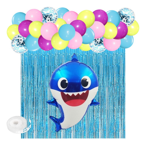 Kit Combo Baby Shark Azul Deco Cumpleaños Fiesta Infantil