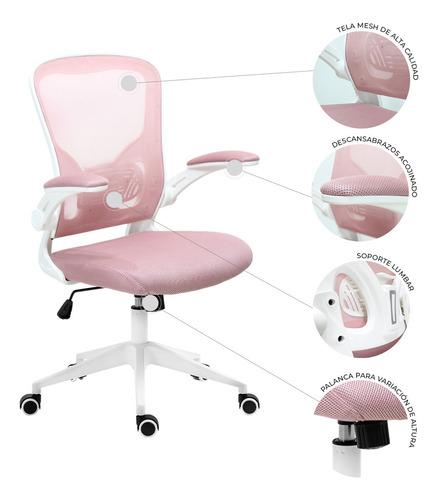 Silla De Escritorio Mundo In Vest Ejecutiva Ergonomica Mesh Color Rosa