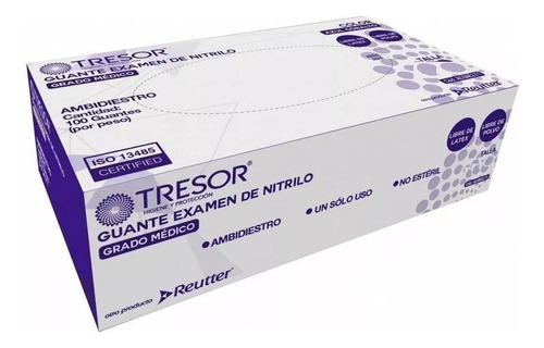 Caja De Guantes De Examen Tresor Nitrilo Desechables X 100 U