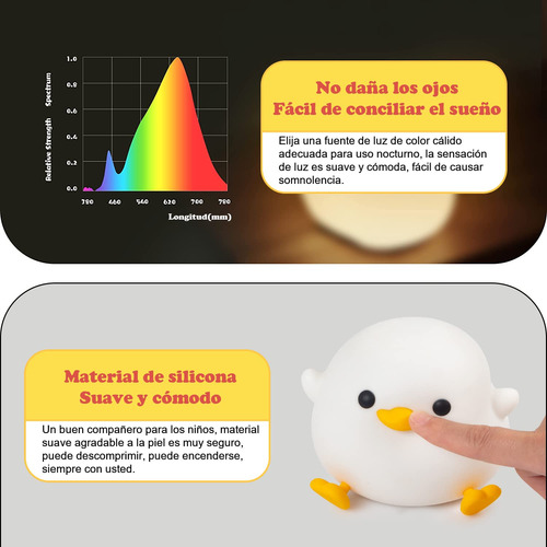 Luz De Noche Led Creativa Pato Regulable Táctil Infantil