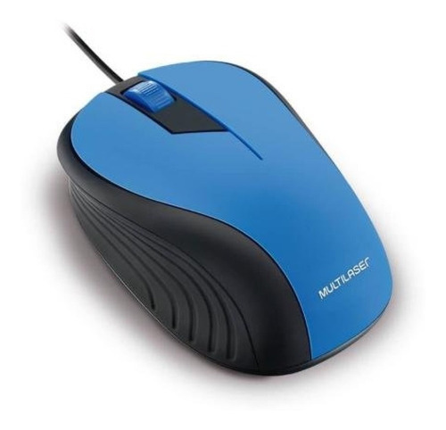 Mouse Multilaser Emborrachado Azul E Preto Com Fio Usb Mo226