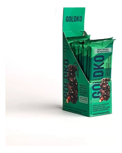 Barra Chocolate 70% Cacau Avelã 0% Açúcar Disp 10x20g Goldko