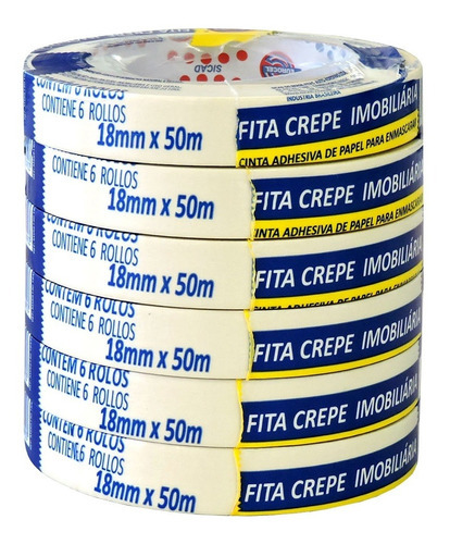 6 Fita Crepe 18mmx50mt Eurocel Super Reforçada