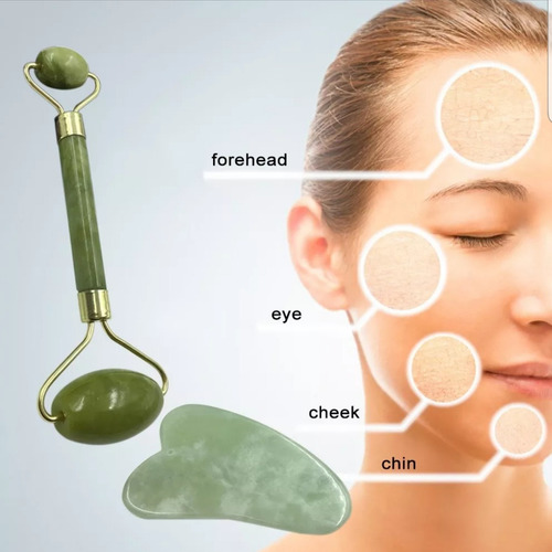 Imagen 8 de 10 de Rodillo De Jade Y Gua Sha Con Estuche
