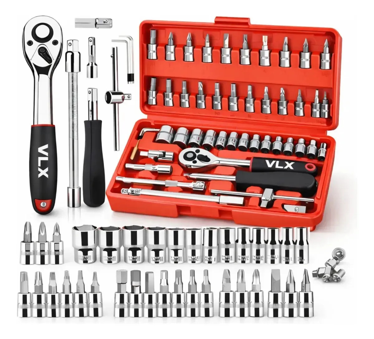 Jogo De Soquete 1/4 VLX Aço Cromo Com Catraca E Maleta