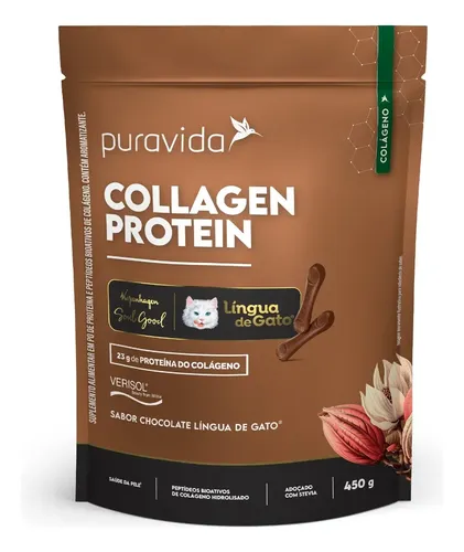 Collagen Protein 23g Língua De Gato 450g Puravida - Chocolate