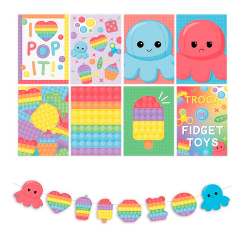 Kit Festa Pop It Fidget Toys Quadros E Faixa Decorativa