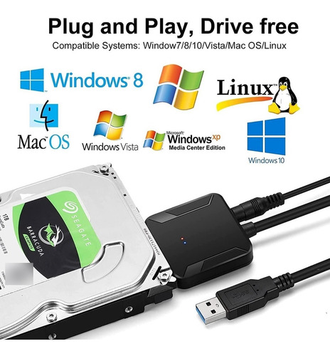 Imagen 6 de 10 de Cable Adaptador Sata 2.5 / 3.5 A Usb 3.0, Con Fuente, Hdd