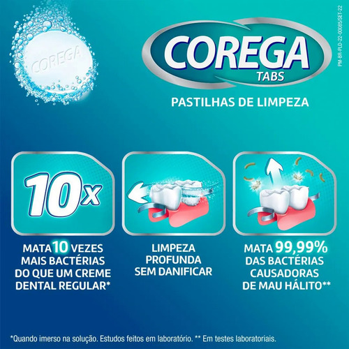 Corega Tabs Branqueador Limpador Próteses Com 30 Pastilhas