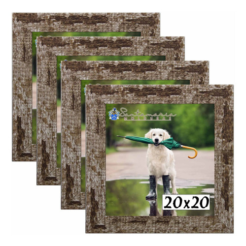 Kit 4 Porta Retrado Molduras 20x20 Marrom Liso