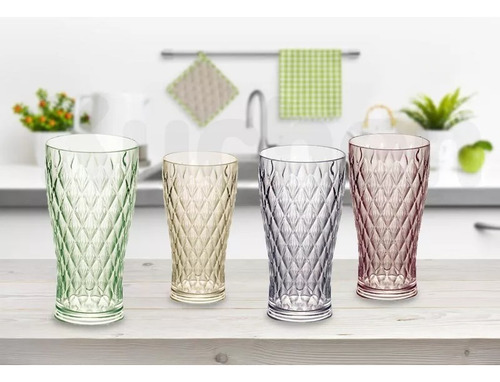 Defina X6 Unid. Vaso de acrílico 500 ml Glamour Carol Cor Rosa 14203