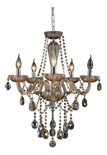 Lustre Maria Tereza Champanhe 5 Braços Cristais Led Incluso 110V/220V