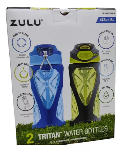 2 Botellas De Tritan Para Agua Niños Thermo Zulu Atlhetic Color Azul/Verde