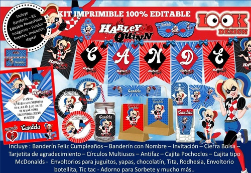 Kit Imprimible Candy Bar Harley Quinn Editable