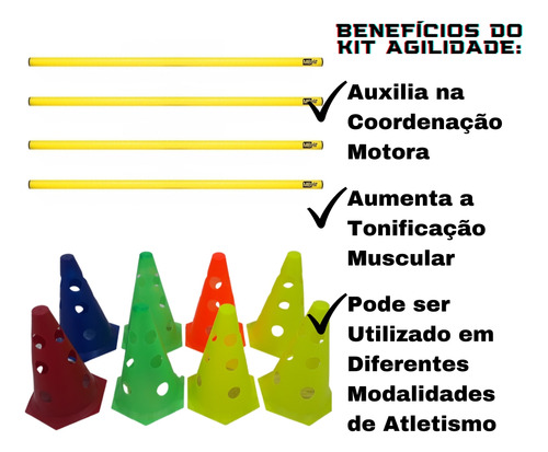 Kit Agilidade Cones Furados 24cm 16 Cones E 8 Barreiras