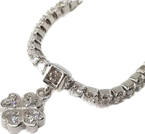 Pulsera Plata Rodhinada Trebol Con Cubics Zircon