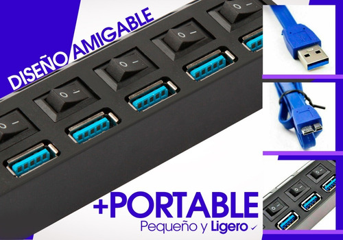 Imagen 6 de 10 de Hub Usb 3.0 Multiplicador 7 Teclas Led 5 Gbps + Fuente 5v