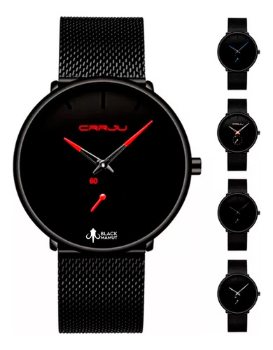 Reloj Crrju Hombre Diseño Ejecutivo Premium Color De La Correa Negra Con Rojo