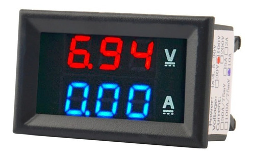 Voltímetro Amperímetro Digital 100v X 10a Led Verm. E Azul