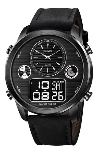 Reloj Hombre Skmei 1653 Cuero Ecologico Clasico Elegante Color de la malla Negro/Negro Color del fondo Negro