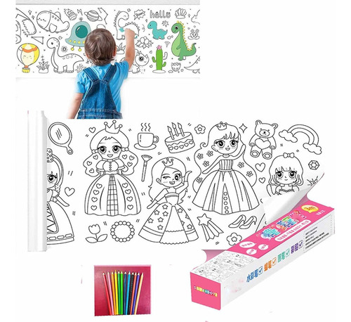 Rollo De Papel Para Colorear Dibujo Para Niños,manualidades Color Bonita Princesa
