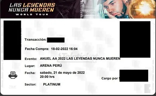 Imagen 2 de 2 de Remato 2 Entradas Platinium Concierto Anuel 21 De Mayo
