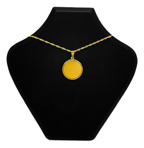 Cadena Y Dije Medalla Para Grabar 2 Cm Oro 18k Amarillo 55 Cm