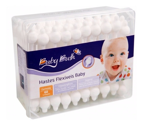 Hastes Flexíveis Baby Bath 100% Algodão Com 60 Un.