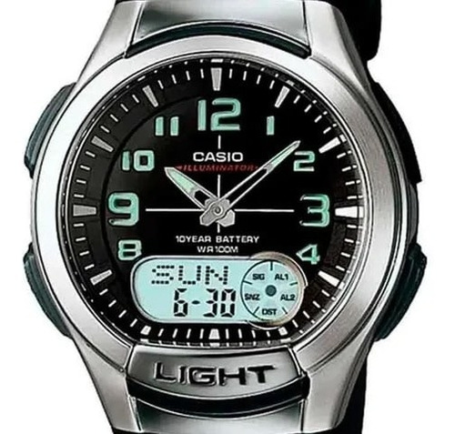 Reloj Casio Digi/ana AQ-180WD-1BVDF para hombre, color de correa plateado y bisel plateado, color de fondo negro
